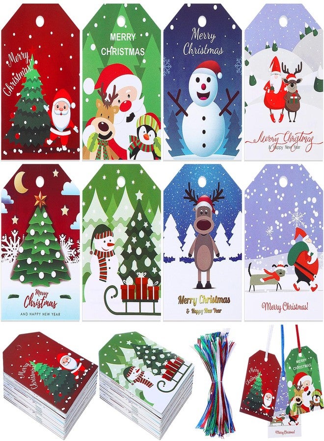 Watersay 160 Pcs Christmas Gift Name Tags with String Xmas Kraft Santa Paper Tags Snowman Elk Deer Printed for Present Wrap Label Package Name Card - Image 1